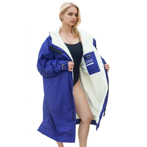 Catalonia Fleece Lining Swim Parka for Men, Women, Waterproof Versatile Swim Jacket Coat,Changing Poncho Robes for Adult,Kids and Youth for Swimming, Surfing