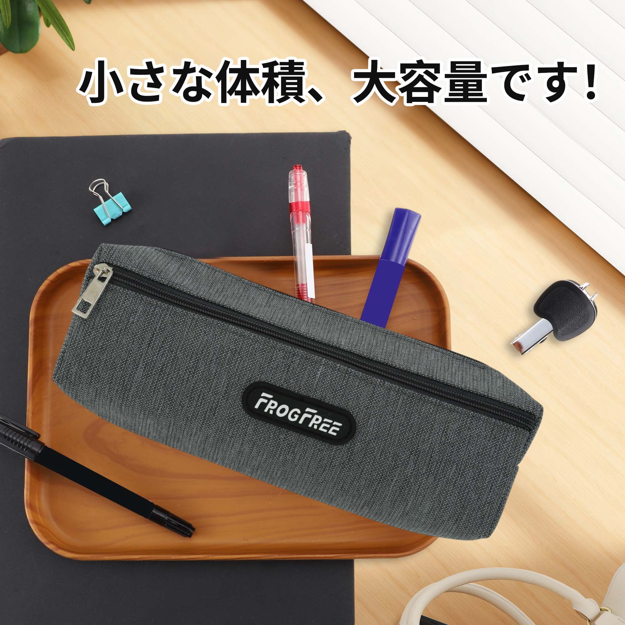 Unique Bargains Pencil Pouch, Solid Color Double Layer Stationery Bag with Zipper Gray