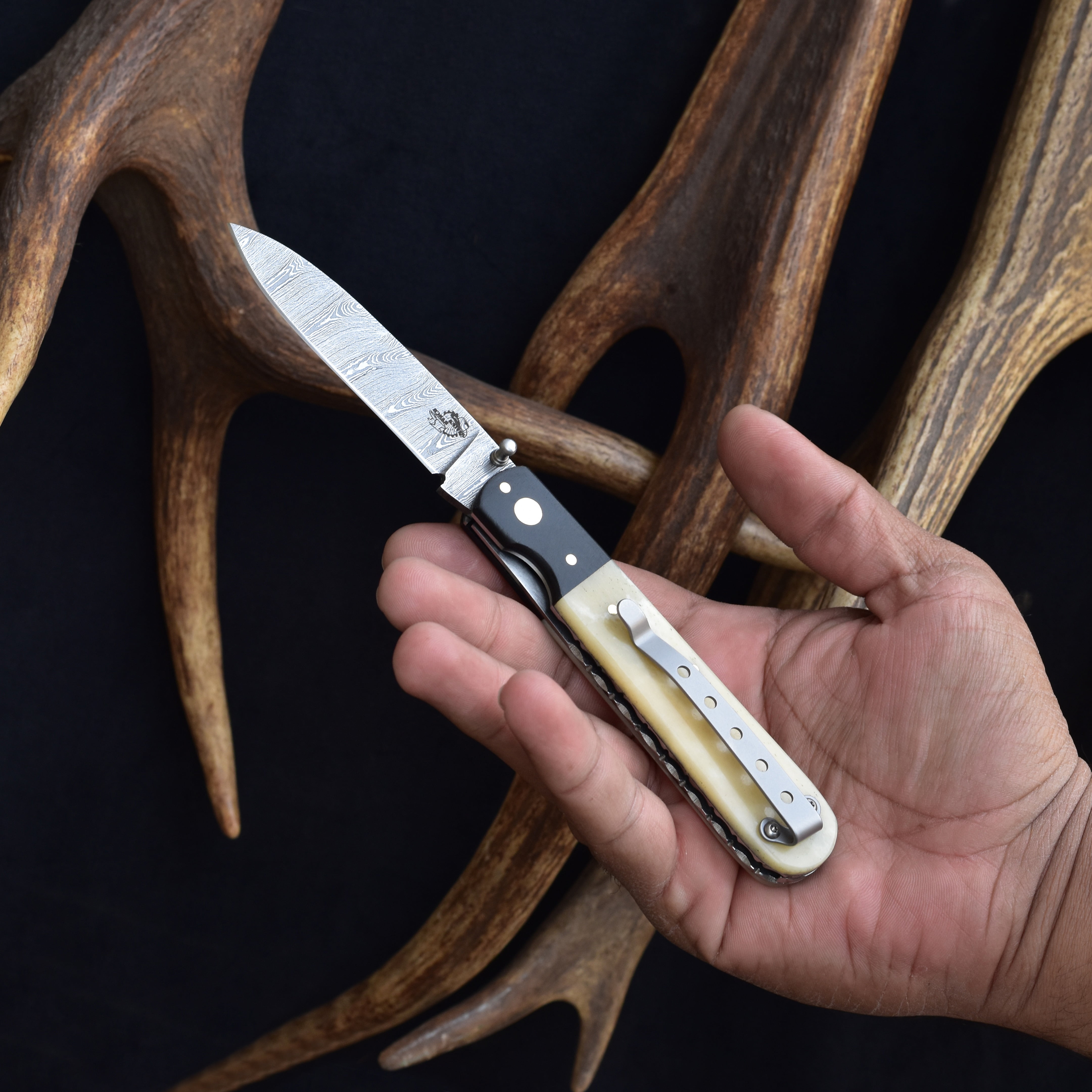 Knives Ranch Handmade Pocket Knife - Folding Blade Knife with Sheath, EDC Knife for Men with Bone Handle for Outdoor Camping & Hunting (5131-B)