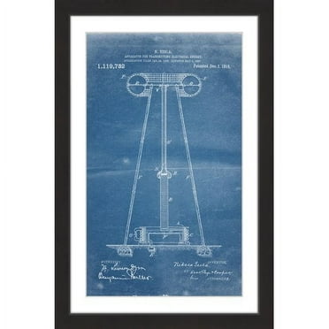 "Tesla Coil 1914 Blueprint" Framed Painting Art Print, 24" x 1.5"