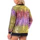 thumbnail image 3 of Chaquetas brillantes con lentejuelas INSPIRE CHIC para mujer, blazer con cremallera de manga larga, chaqueta bomber XS en rosa y amarillo, 3 of 5