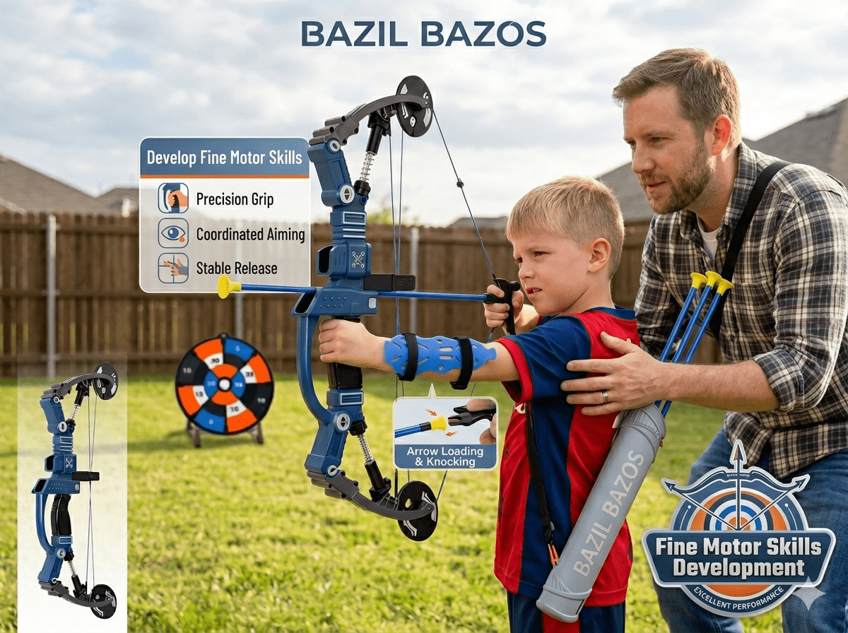 BAZIL BAZOS Youth Archery Training Set – Beginner Compound-Style Practice Bow with Safety Tip Arrows and Target for Outdoor Sport Use (Ages 12+)