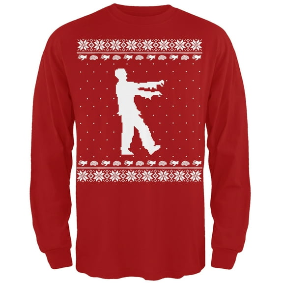 Big Zombie Ugly Christmas Sweater Red Long Sleeve T-Shirt - Large