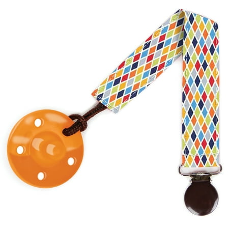 Sister Chic- Binki Band, Pacifier Clip, Blue Rhombus Fabric
