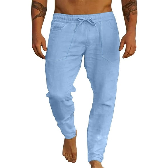 Men Casual Sport Pants Men Spring And Summer Pant Casual All Solid Color Painting Cotton Linen Loose Plus Size Trouser Fashion Beach Pockets Pant