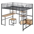 thumbnail image 5 of Mikeor Furniture Full Size Loft Bed with Desk and Stool, Metal Loft Bed with Open-Style Wardrobe, Shelves and Cabinet, Black C4BAAB, 5 of 9