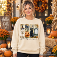 thumbnail image 6 of Fall Spooky Season Brushstroke Sweatshirt, Coquette Vintage Ghost, Cat and Pumpkin Sweater, 6 of 11