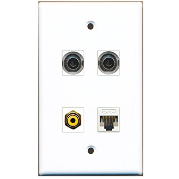 RiteAV - 1 Port RCA Yellow 2 Port 3.5mm 1 Port Cat5e Ethernet White Wall Plate