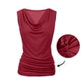 thumbnail image 4 of Women Cowl Neck Tank Tops Summer Ruched Sleeveless Shirts Casual Business Basic Tunic Tops Stretchy Blouse, 4 of 6