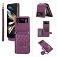 thumbnail image 1 of ELEHOLD for Samsung Galaxy Z Flip 3 Crossbody Wallet Case with Card Holders Luxury Soft PU Leather Shockproof Protective Cover with Shoulder Strap for Samsung Z Flip3 for Girls Women,Deeppurple, 1 of 6