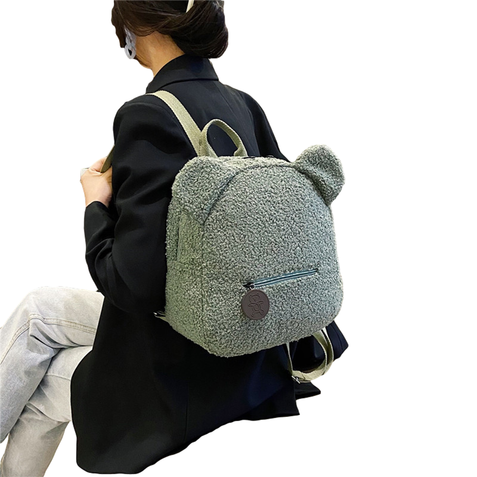 Multitrust Women Girls Cute Bear Ear Fleece Solid Color Small Backpack Daypack - image 3 of 4