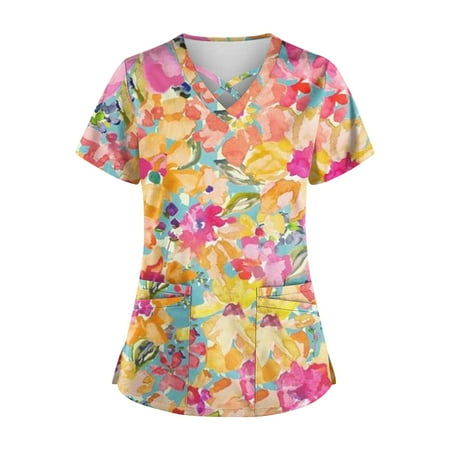 

EKOUSN V-Neck Womens Scrubs Top Workwear Originals with Rib-Knit Back Panels
