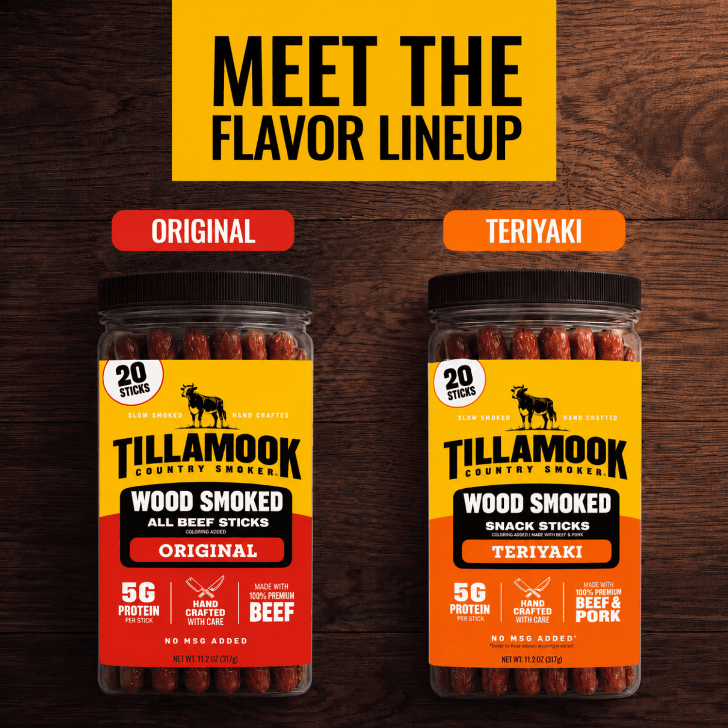 (6 pack) Tillamook Country Smoker Teriyaki Smoked Sausages, 6g Protein per Serving, 11.2 Oz Jar
