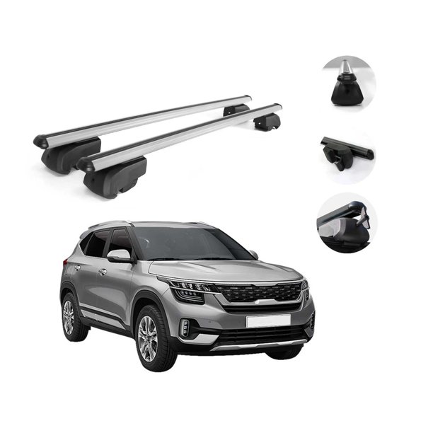 Silver Roof Rail Rack Alu Cross Bars Luggage Carrier For Kia Seltos