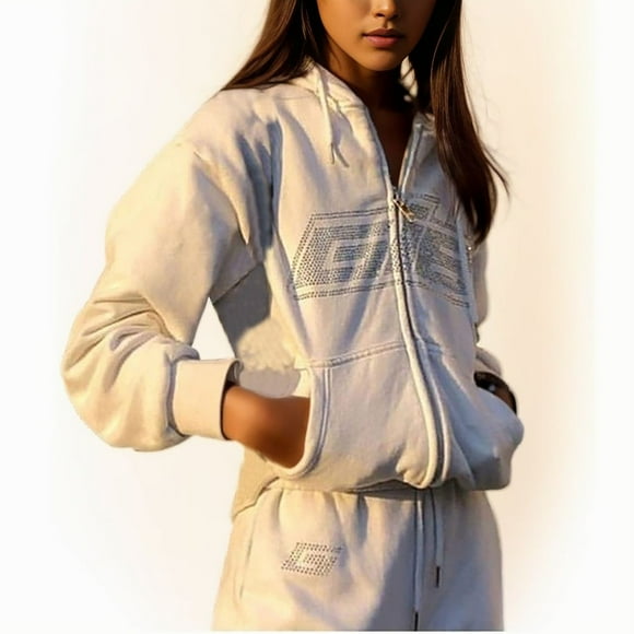 WILLBEST Plus Size Winter Coats for Women Womens Coats Long Women Rhinestone Letter Print Long Sleeve Sweatshirt Hoodie Zipper Loose Coat