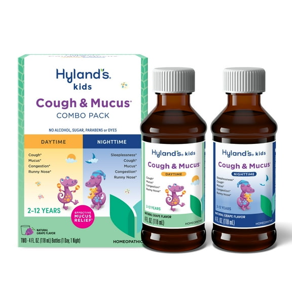 Hyland's Kids Cough & Mucus Grape Liquid, Day & Night Combo Pack, 8 fl oz