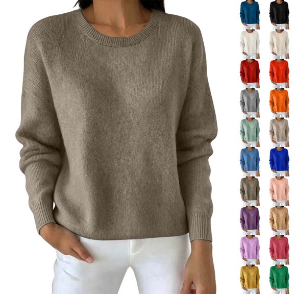 Xaqiouau Sweaters for Women Crewneck Knit Pullover Long Sleeve Soft Lightweight Casual Loose Fit Layering Wear Alone Fall Winter Sweaters