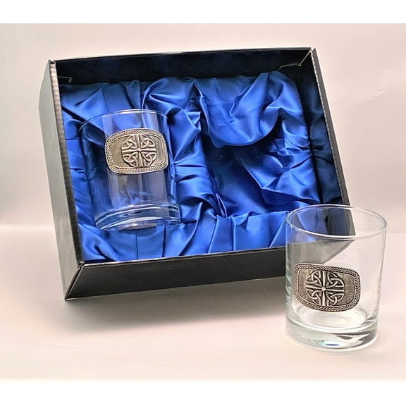 Mullingar Pewter Whiskey Glasses Set of 2 Trinity Knot Design Capacity 6 oz