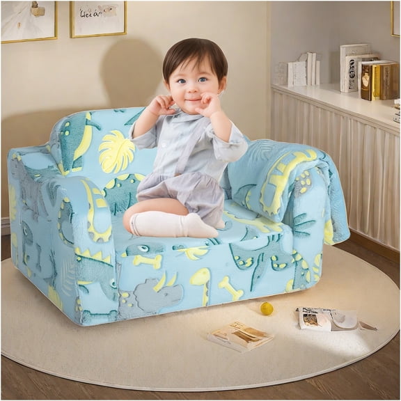 JERFIT Kids Modular Play Couch, 5-in-1 Convertible Toddler Sofa with High-Density Foam, Foldable Playroom Furniture for Boys and Girls, Blue Cotton Fabric