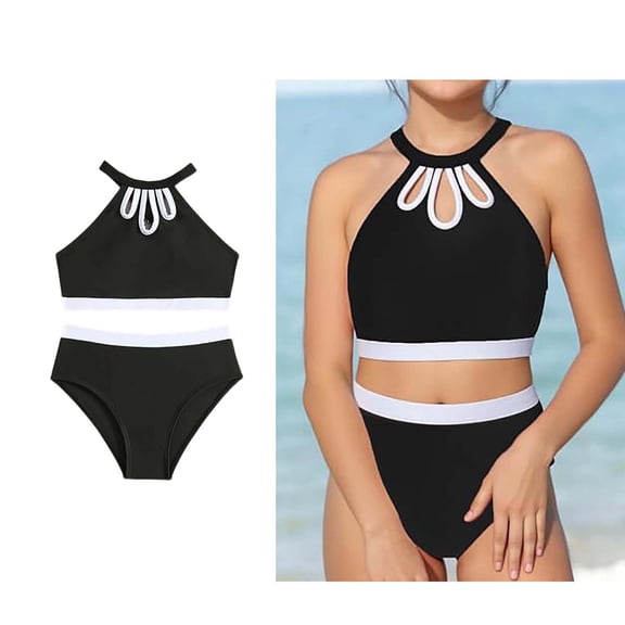 Two-Piece Girls Swimsuits Bikini Beach Floral Girls Swimsuit Cute Summer Bathing Suits Girls Sets Size 9-10 Years