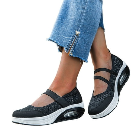 Mepaouo Walking Shoes for Women Non Slip Platform Wedge Sneakers Band Air Slip on Running Shoes
