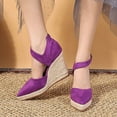 thumbnail image 2 of Fsqjgq Summer Sandals Women Cute Sandals for Women Pointed Toe Espadrilles Fisherman Shoes Women's Wedges New Summer 2024 Flax Straw Woven with A High Heel Shoes Pumps Women Shoes Size 42 Purple, 2 of 8