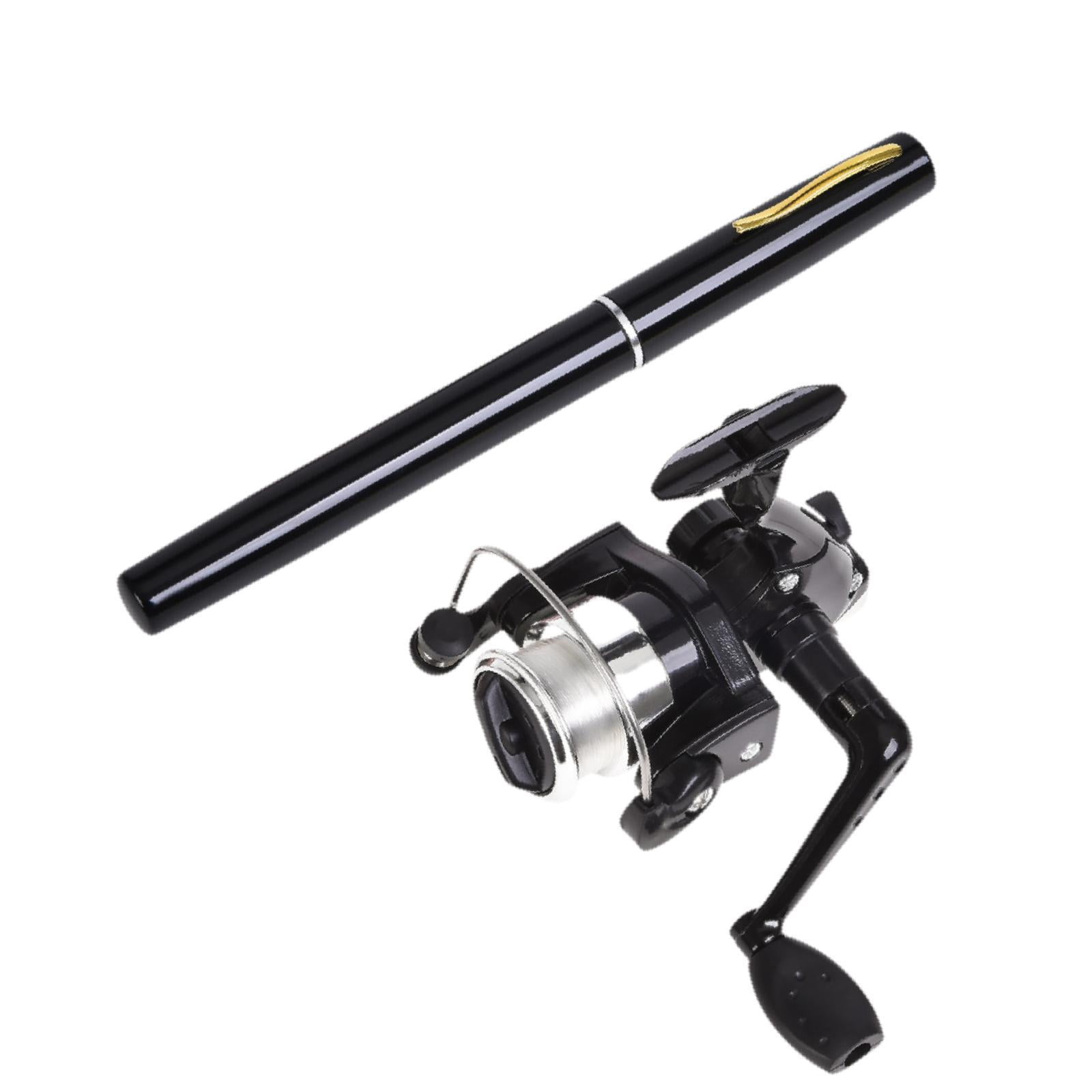 Colaxi Mini Fishing Rod Reel Combo, Mini Pen Fishing Pole Gift with Line Portable Fishing Reel for Outdoor Saltwater Freshwater Boys Black
