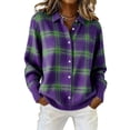 thumbnail image 4 of JUUNthy Womens Cardigan Tops, Lapel Collar Long Sleeve Button Down Plaid Knit Casual Sweater Outerwear Navy Blue XL, 4 of 15