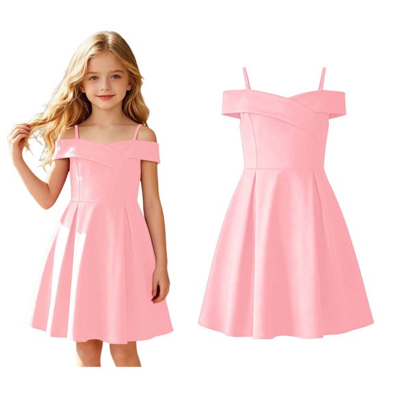 Dresses for Girls Cold Shoulder Mini Dresses A Line Flowy Dress Girls Spring Dress 8-9 Years
