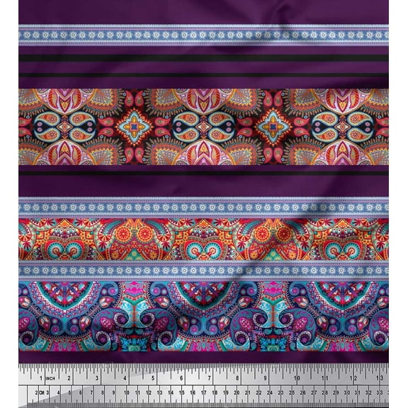 Soimoi Silk Fabric Stripe,Paisley & Moroccan Kaleidoscope Print Sewing Fabric Yard 42 Inch Wide