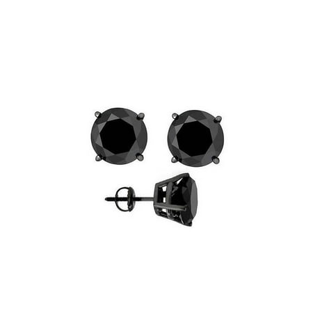 - 2ct 14k Black Gold Round Black Diamond Screw Back Studs Earrings