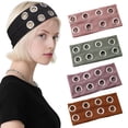 thumbnail image 2 of Diadema para mujer de color liso con agujeros metálicos, diadema ancha para gimnasio, estilo casual, turbante elástico., 2 of 7