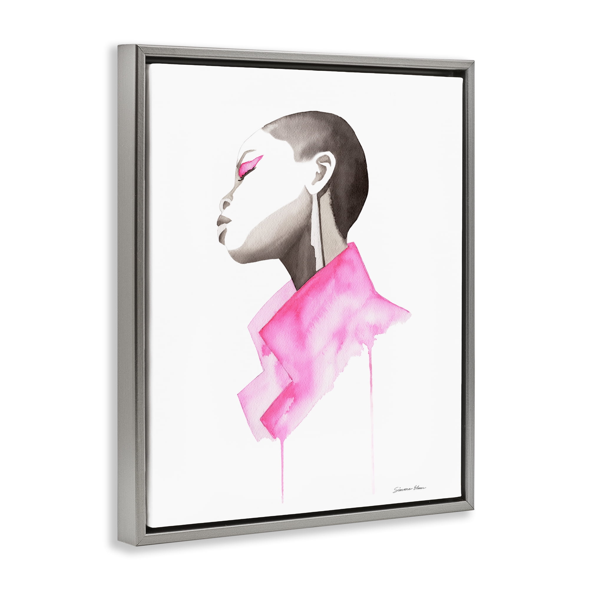 Stupell Industries Pink Jacket Elegance Portrait Gray Framed Floater Canvas Wall Art, design by Simone Elum