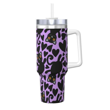 

Susaid Cartoon Black Cats Print Indoor Outdoor Straw Lid 40oz Ice Bully With Handle Stainless Steel Cup for Home Office and Car