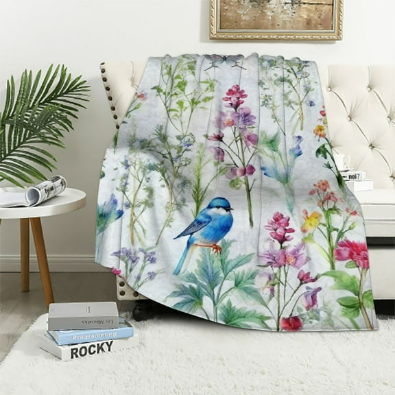 PRATYUS Wildflowers Throw Blanket Botanical Floral Blanket Super Soft Flannel Throw Blanket Lightweight Fluffy Fuzzy Bed Blanket for Bedding Sofa and Travel 40x50in