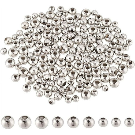 150 Pcs 304 Stainless Steel Round Beads 4mm 5mm 6mm Smooth Loose Ball Beads Metal Spacer Beads for Ring Necklace Earring Bracelets Making DIY