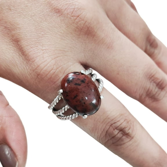 Natural Mahogany Jasper Ring, Mahogany Jasper Gemstone Ring, 3 Twisted Bohemian Band, 925 Sterling Silver, Womens Ring, Christmas, Thanksgiving, Handmade, Statement Jewelry, Natural Gemstone Ring