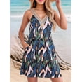 thumbnail image 5 of Summer Dresses for Women Beach Lace V-Neck Sundresses Casual Tropical Print Sleeveless Short Dress Green XXL, 5 of 7