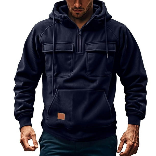 pstuiky camisas de manga larga para hombre, Suéter informal de moda para hombre, color liso, con capucha y manga larga camisetas de hombre l