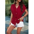 thumbnail image 2 of Dycnvjo Womens Button Down Blouses V Neck Casual Peplum Summer Tops Dressy Work Blouse Claret M, 2 of 8