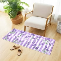 Purple Plaid Watercolor Lavender Plush Carpet Non Slip Runner Rug Absorbent Bath Mat 39" x 20"
