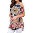 thumbnail image 2 of 711ONLINESTORE Women Floral Print Round Neck Cold Shoulder Tunic Blouse, 2 of 5