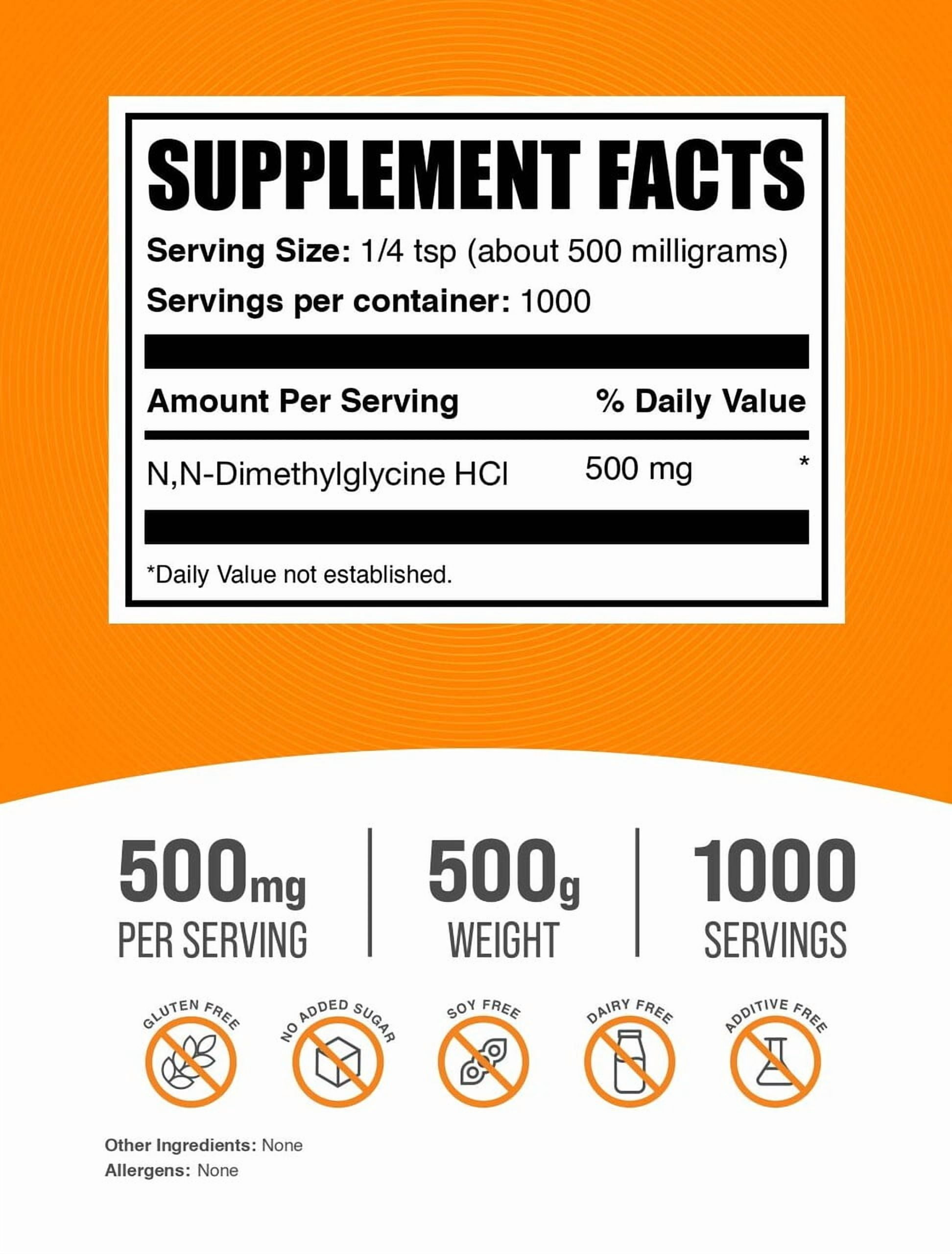 BulkSupplements N,N-Dimethyl Glycine HCl (DMG HCl) Powder - 500mg per Serving - 500 Grams (1.1 lbs)