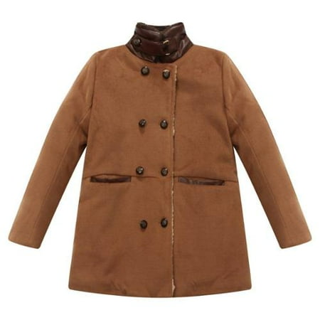 Little Boys Brown Fake Leather Details Padding Jacket 3/4