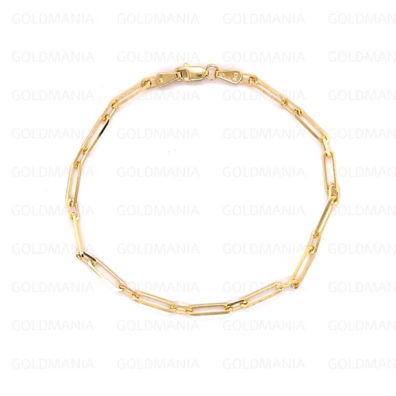 10K Real Solid Yellow Gold Paperclip Link Chain Bracelet, 7" -- 2.5mm wide, Lobster Clasp, Real Gold Jewelry for Women
