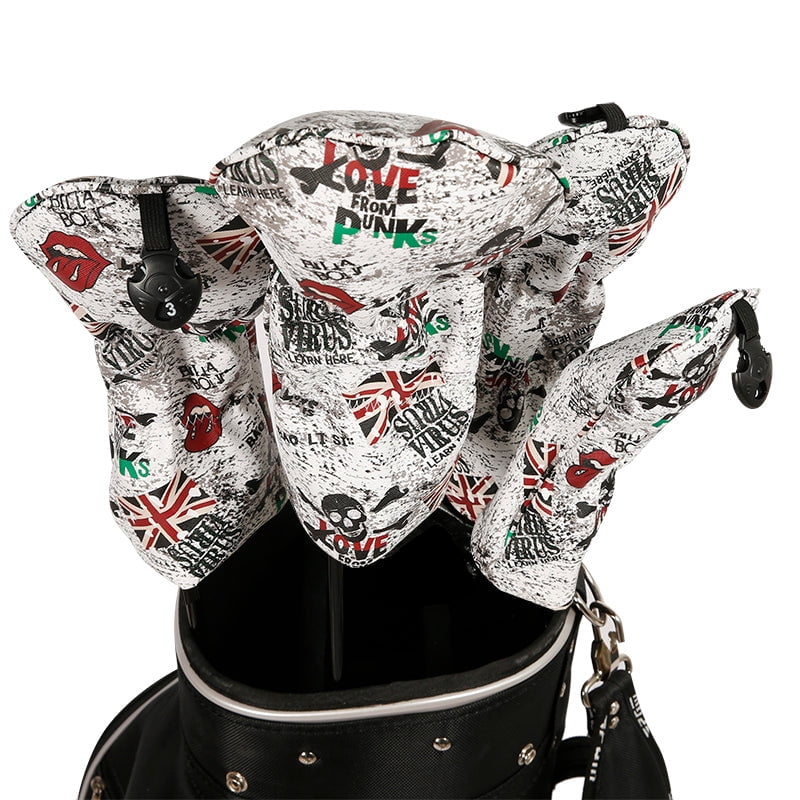 Golf Driver Head Cover 4 Piece Set | Fits #1 Driver, #3 Wood, #5 Wood, #U Utility Club | Protective Headcovers British Flag Skull Punk