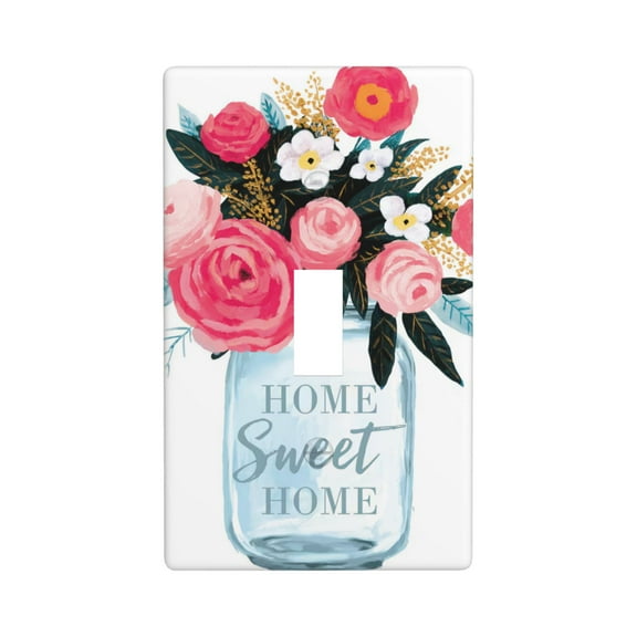 Home Sweet Home Floral Light Switch Cover Plates Single Toggle Wall Plate, Decorative 1-Gang Christmas Decor Lightswitch Cover