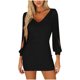 thumbnail image 3 of TaTaai Ladies Casual V Neck Long Sleeve Solid Color Bodycon Dress Tassel Design High Waist Slim Fit All Season Daily Wear Gift, 3 of 7
