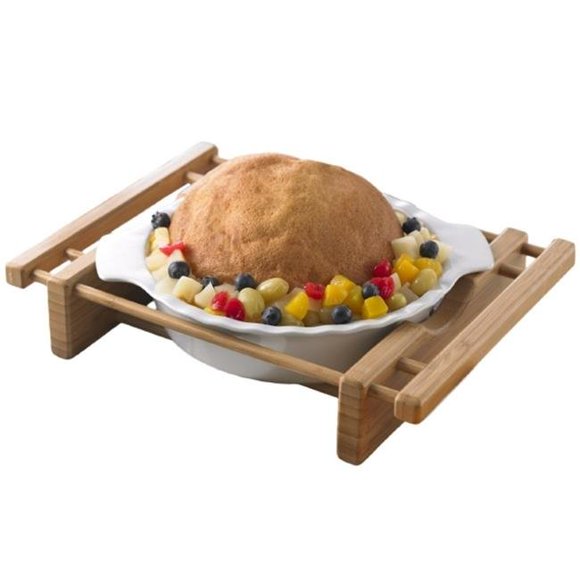 EVCO International 73457 Grand Buffet en Bambou et Grès Plat de Cuisson 10 Po. avec Berceaux en Bambou