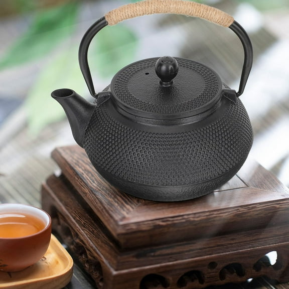 HOMEMAXS Vintage Cast Iron Teapot for Stovetop Use Black Wrought Iron Small Size 0.3L
